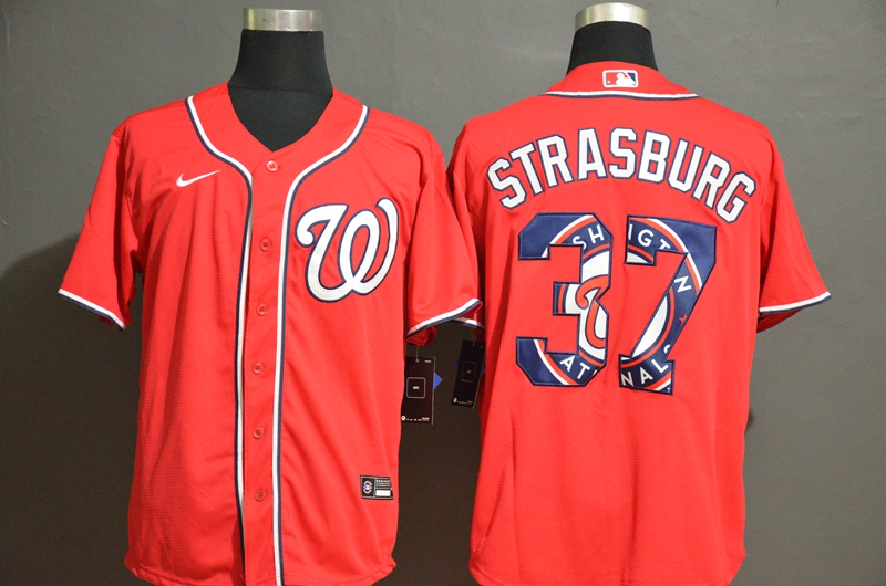 2020 Men Washington Nationals #37 Strasburg red Game MLB Jerseys->washington nationals->MLB Jersey